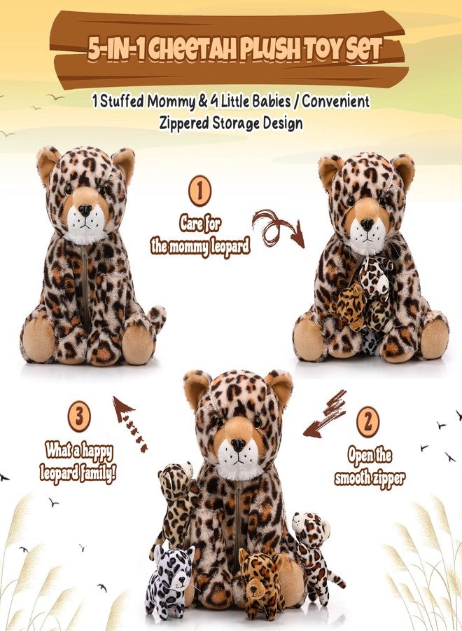 Silipull 5 Pcs Cheetah Stuffed Animals for Kids Large Mommy Cheetah Plush with 4 Baby Leopard Plush Toys in Tummy for Girls Boys Birthday Forest Party Decors(Sitting Style) - Image 3